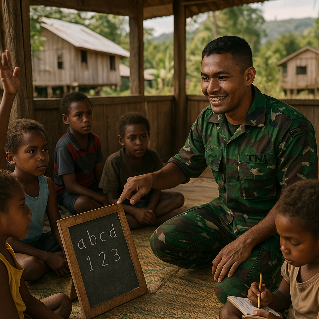 Ketika Babinsa Jadi Guru Dadakan: Anggota TNI Mengajar Anak-anak di Pelosok Papua